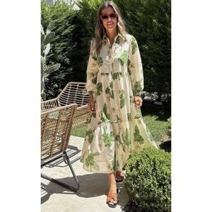 Zara Lightweight Floral Shirt Midi Dress XS